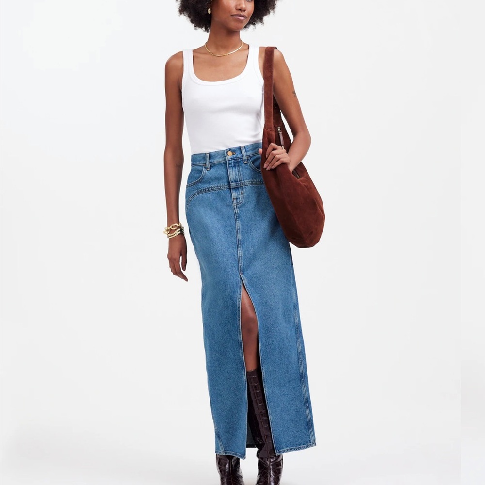 Madewell Blue Denim Maxi Skirt with Front Slit